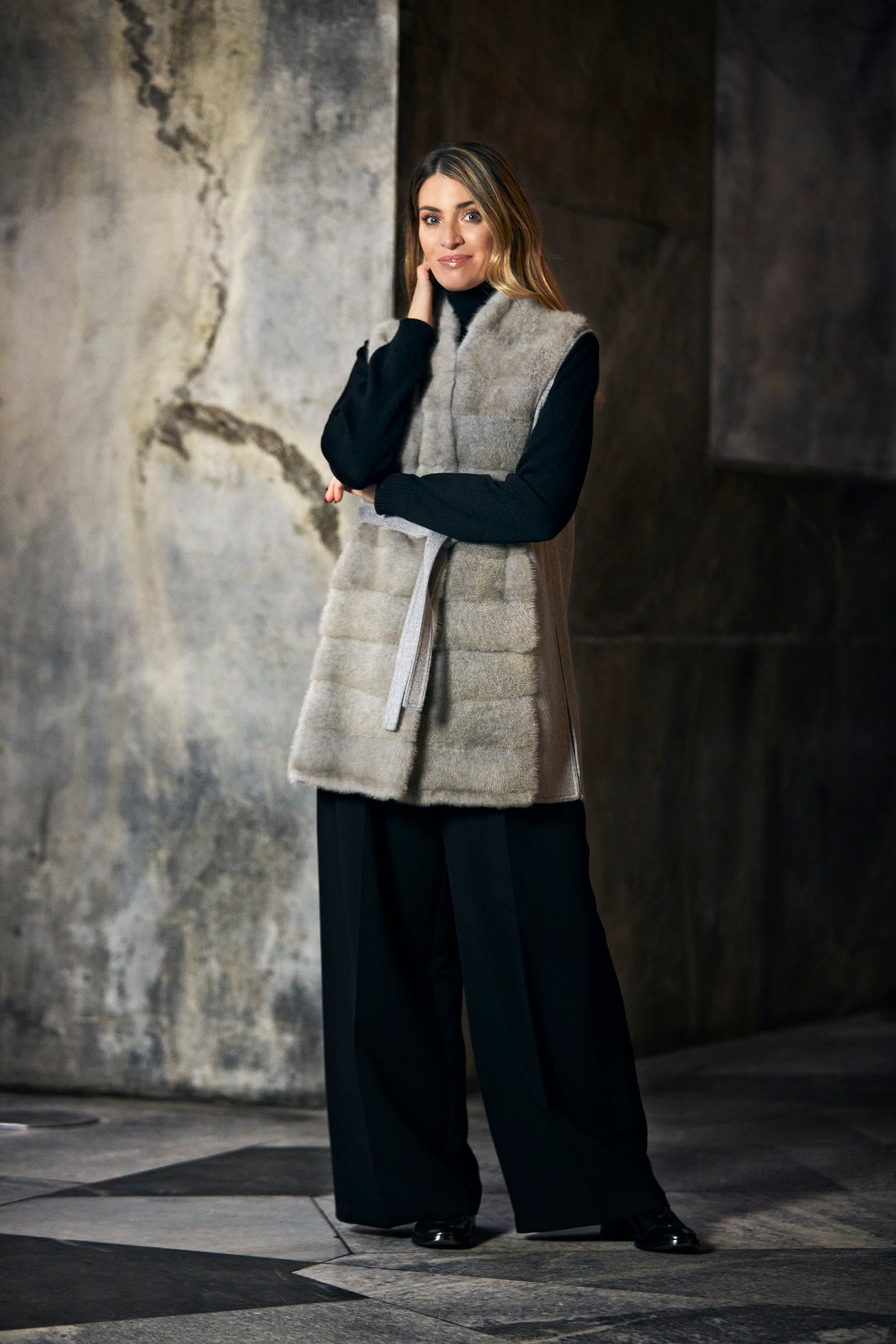 GILET IN CASHMERE CON VISONE